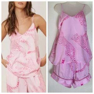 Peach Love‎ California Fashion V Neck Tiger Cheetah Print Sling Home Pajamas Set